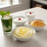 Soft foods for recovery after dental implants, including mashed potatoes and smoothies