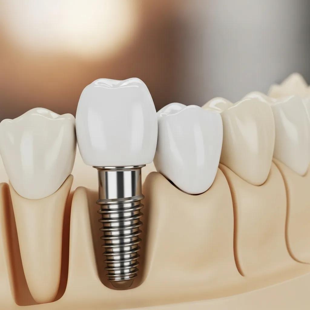 Close-up of dental implant model demonstrating durability and natural appearance