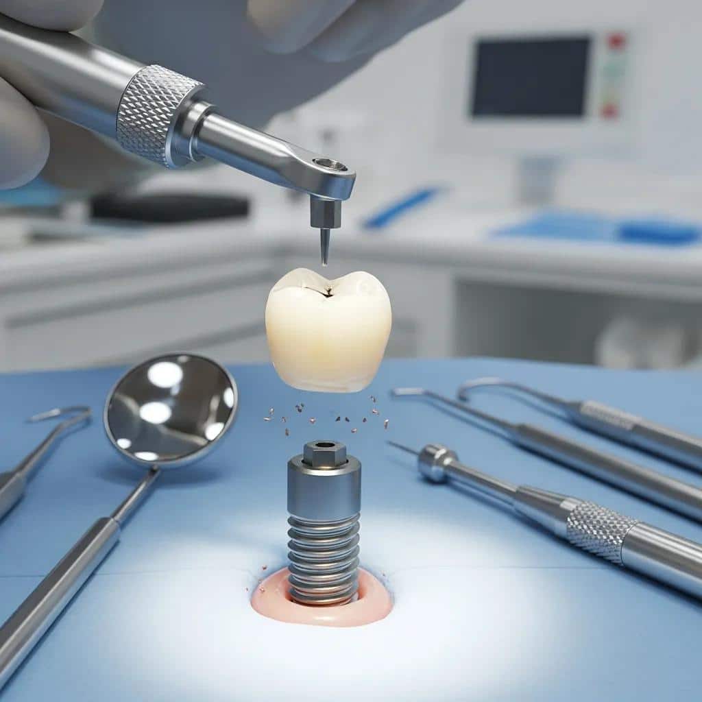Close-up of traditional dental implants being placed in a dental office