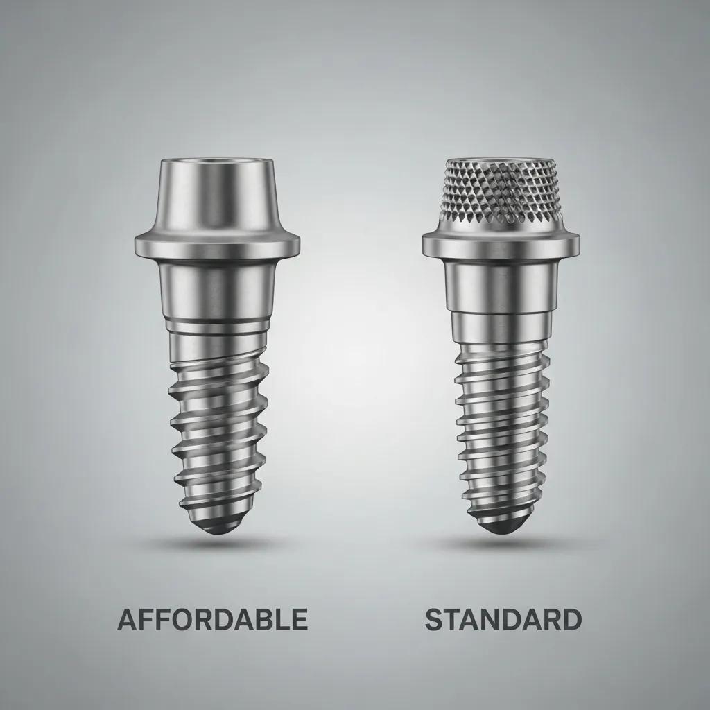 Side-by-side comparison showing similarities between budget-friendly and standard dental implants