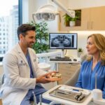 Dental consultation about mini dental implants in a modern office