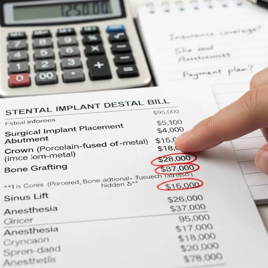 Itemized dental bill showcasing hidden fees for dental implants