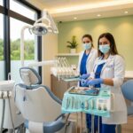 Modern dental office with a dentist preparing for a root canal procedure, emphasizing comfort and professionalism