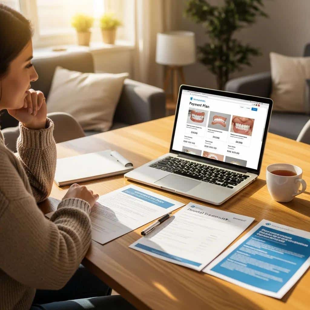 Patient reviewing dental financing options at home, emphasizing the management of dental implant costs