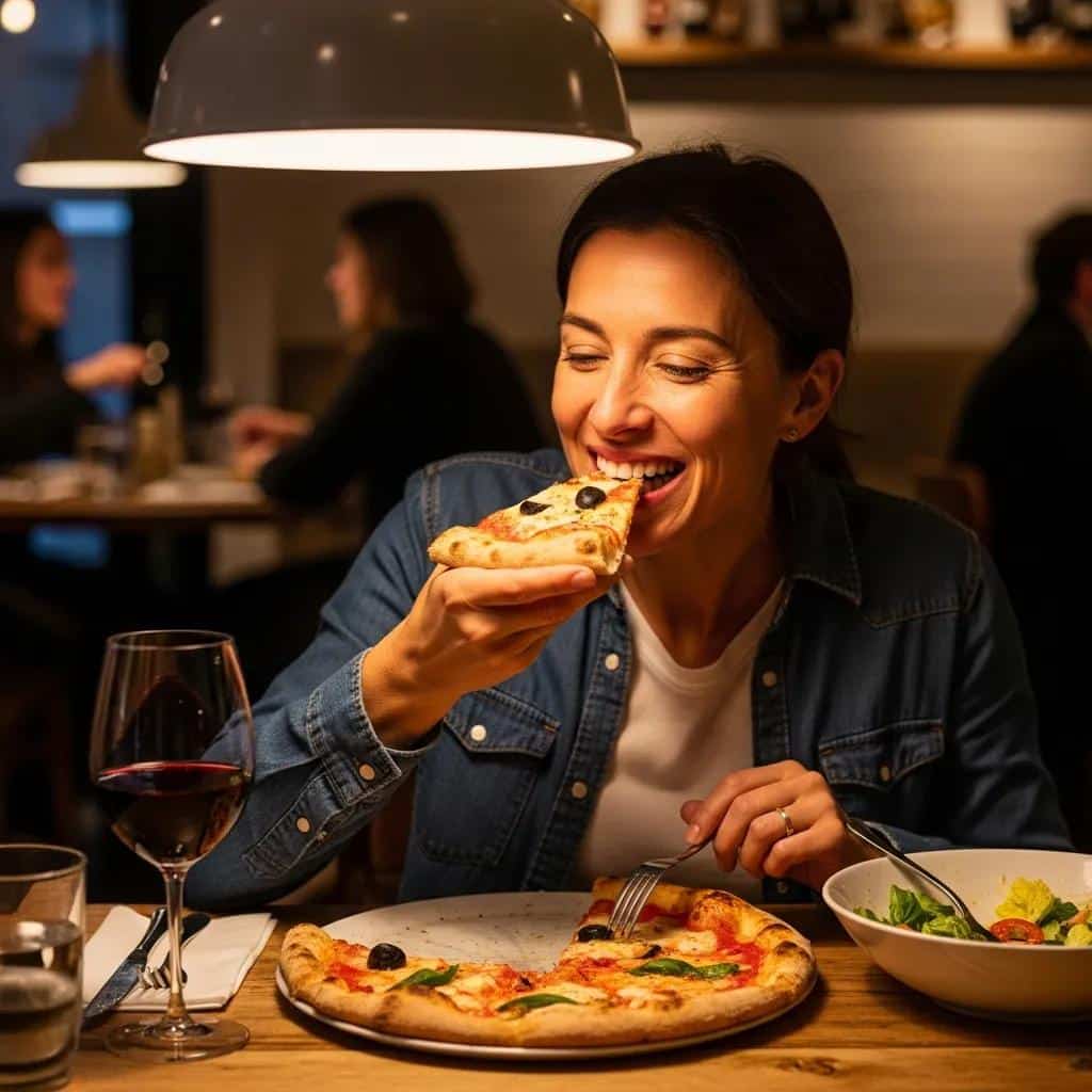 Person enjoying a meal, demonstrating the enhanced oral function provided by dental implants