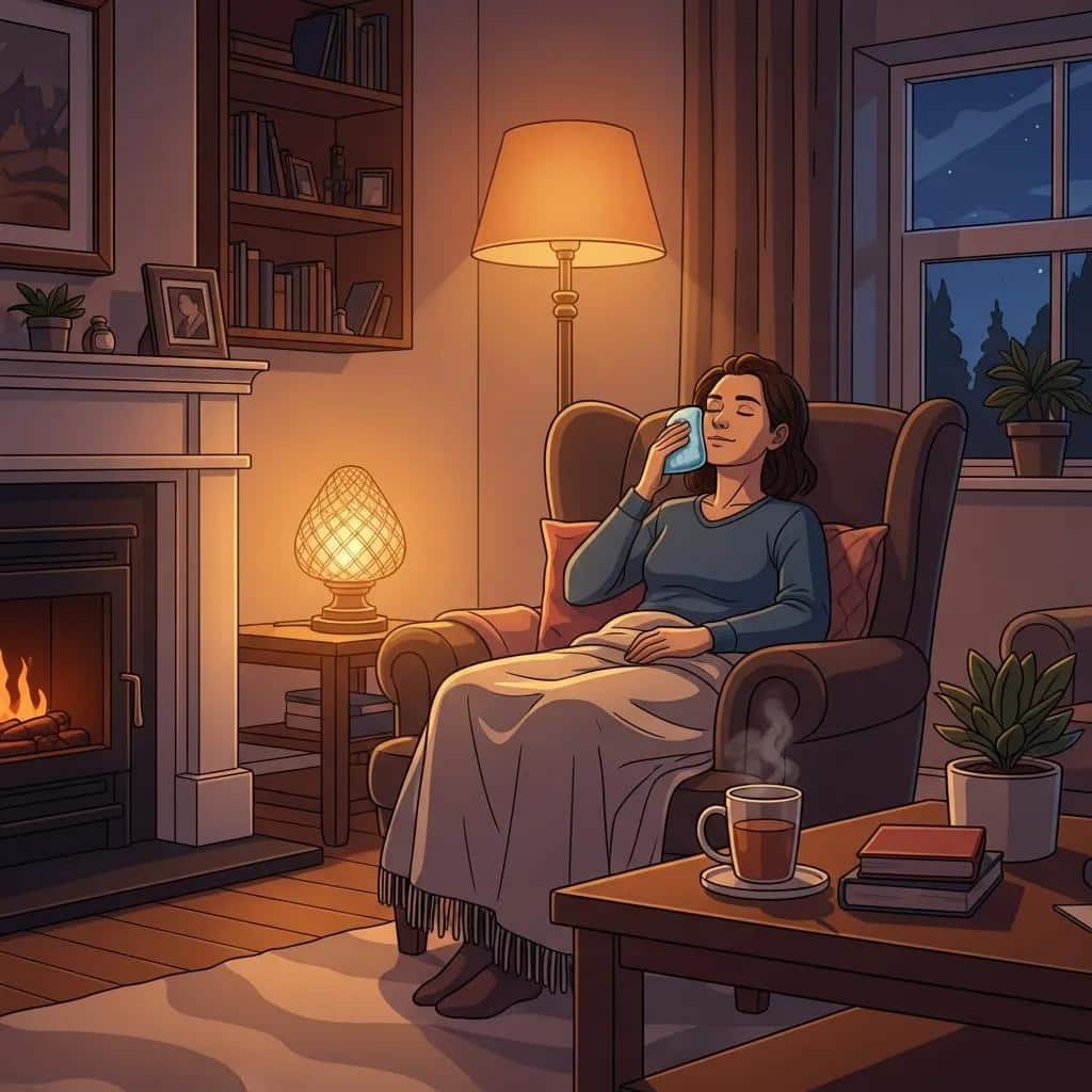 Person using a cold compress at home for pain relief after a root canal