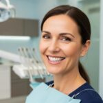 Smiling patient with dental implant in a modern dental clinic