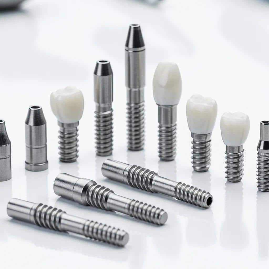Various dental implant materials including titanium and zirconia