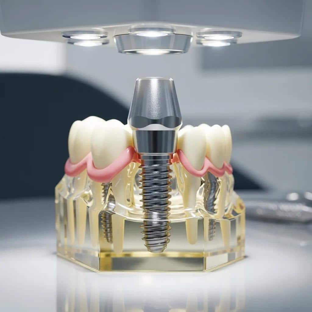 Close-up of a dental implant model showcasing its durability and technology