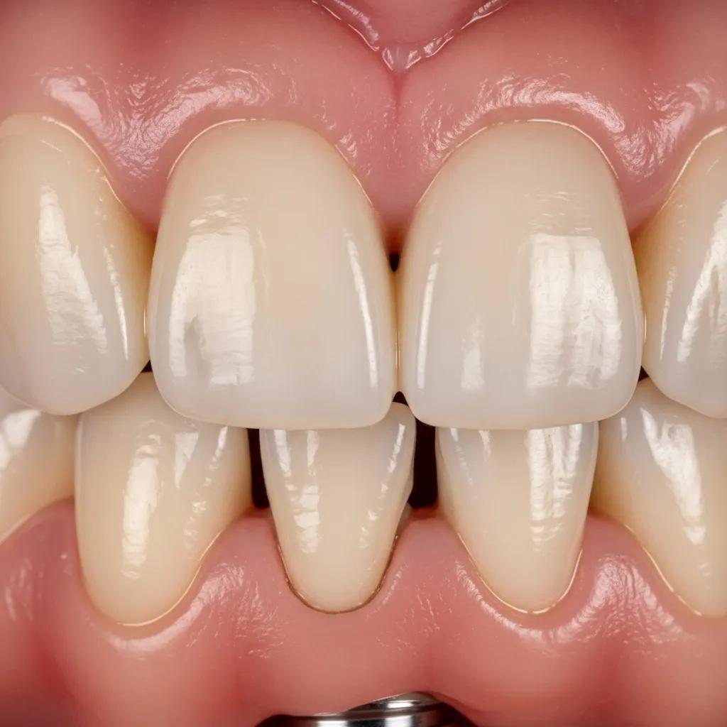 Close-up of dental implant with natural gum line integration