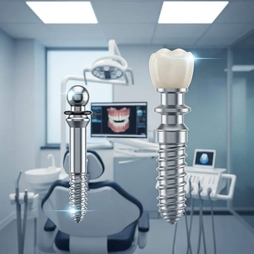 Side-by-side view showing mini and traditional dental implants in a dental setting