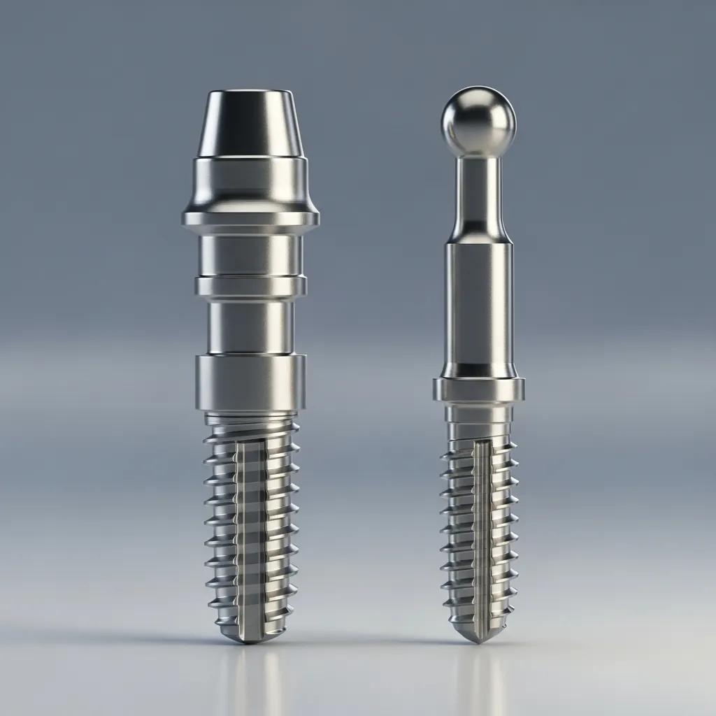 Comparison of mini dental implants and traditional implants, showcasing size differences
