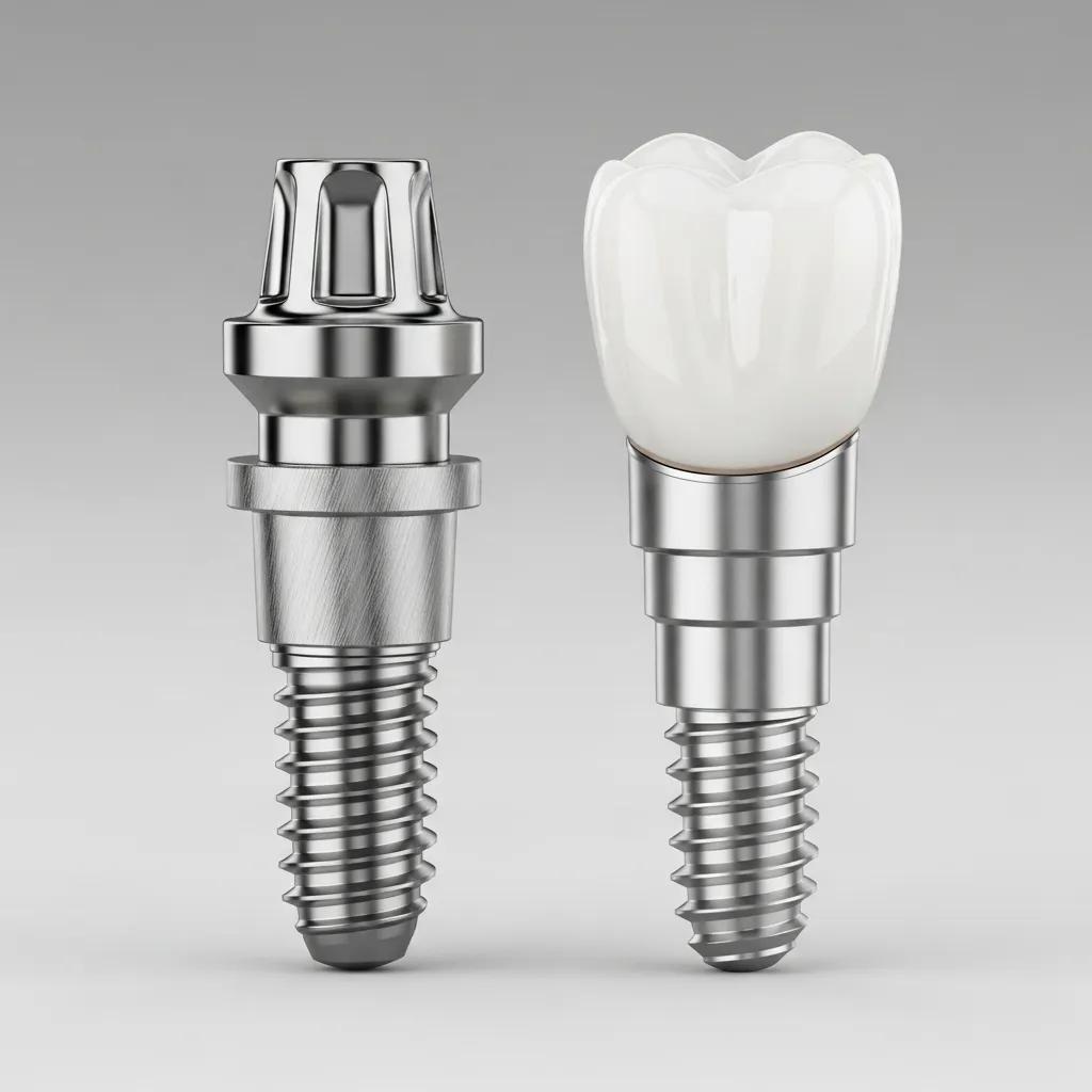 Side-by-side view of titanium and zirconia implants on a neutral surface to show material differences