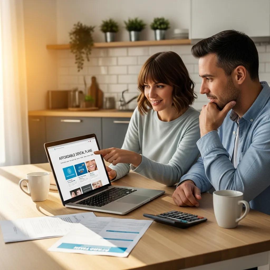 Couple exploring dental financing options at home