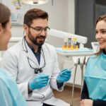 Dental consultation about mini and traditional implants in a modern dental office