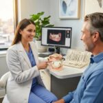Dental consultation about mini dental implants in a modern office