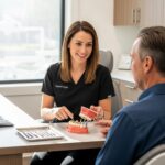Dental consultation about mini dental implants in a modern office