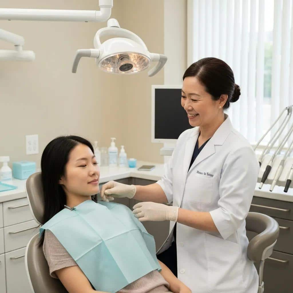 Dental professional discussing treatment options with a patient in a modern dental operatory