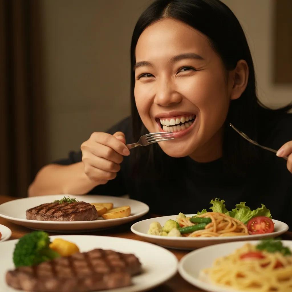 Happy patient enjoying a meal, showcasing the benefits of dental implants for improved eating experience