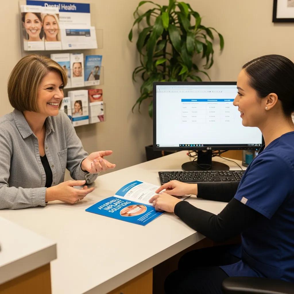 Patient discussing affordable dental implant payment options with staff