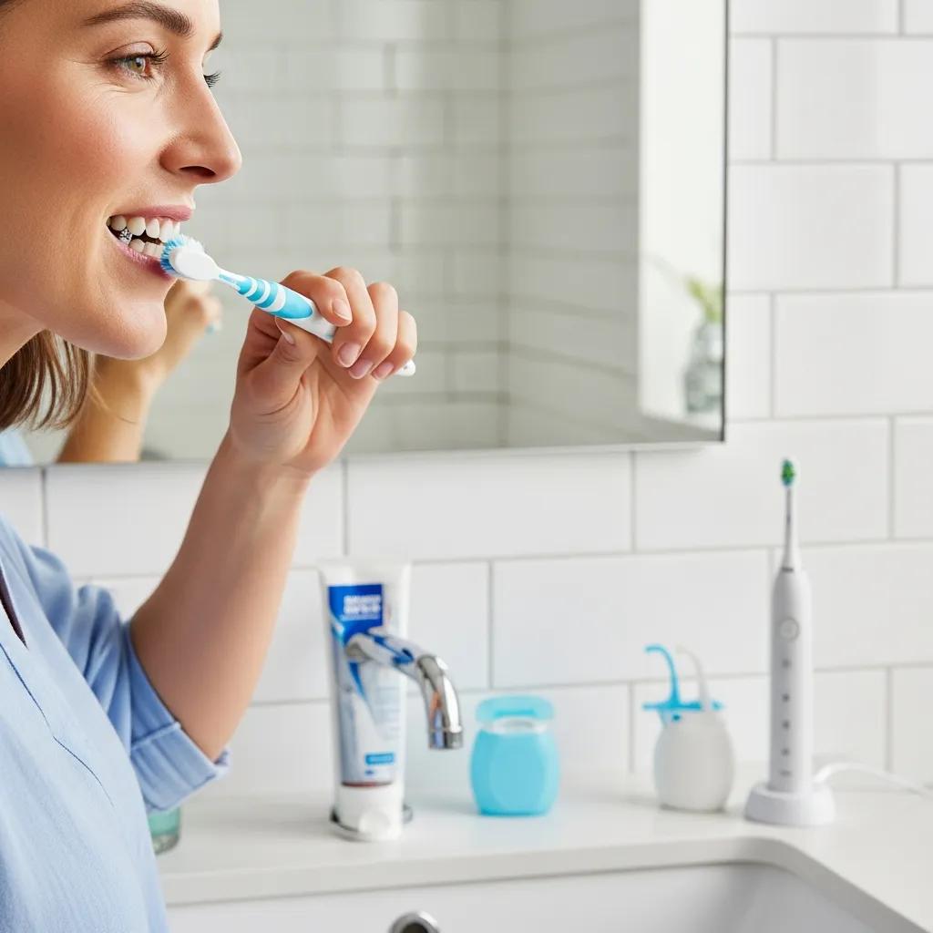 Person brushing teeth with a soft-bristled toothbrush, emphasizing best practices for dental implant care