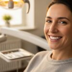 Smiling person with dental implants in a dental office setting