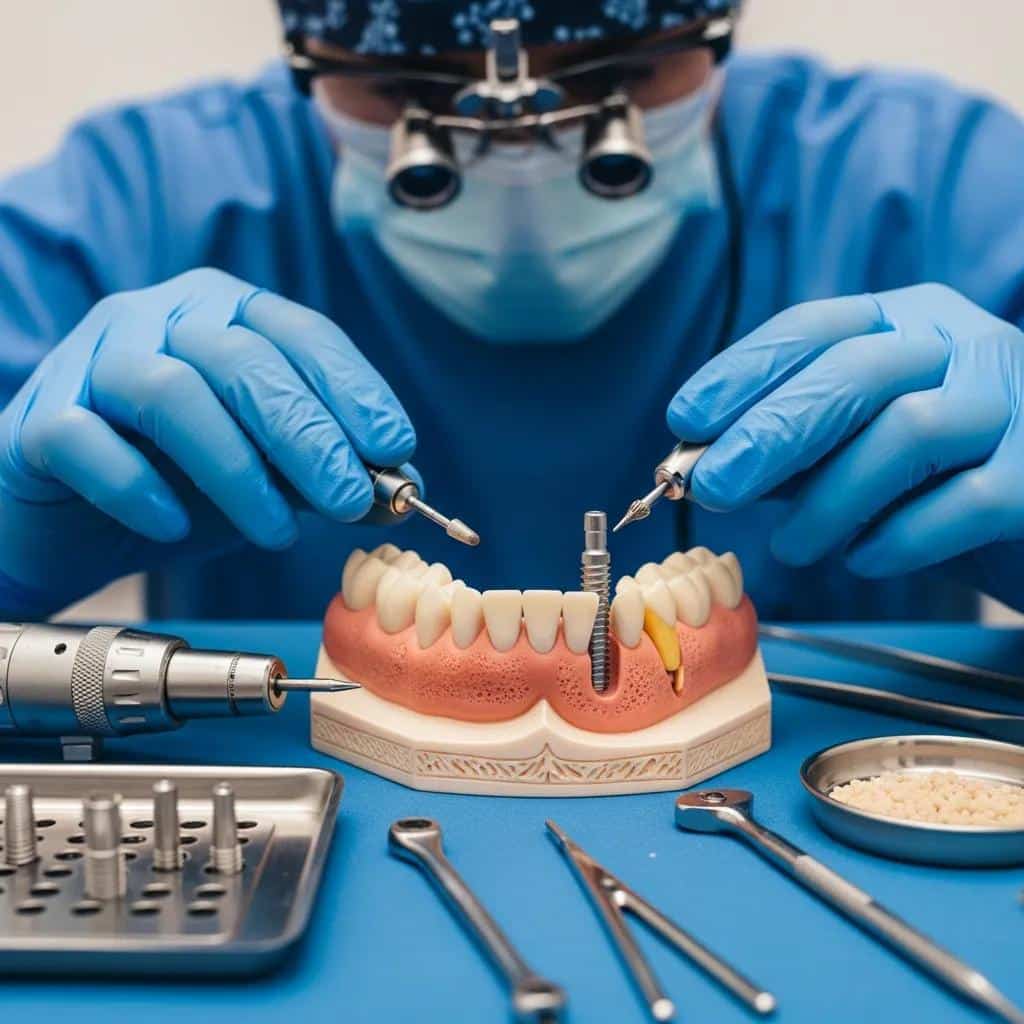 Traditional dental implants being placed in a dental procedure