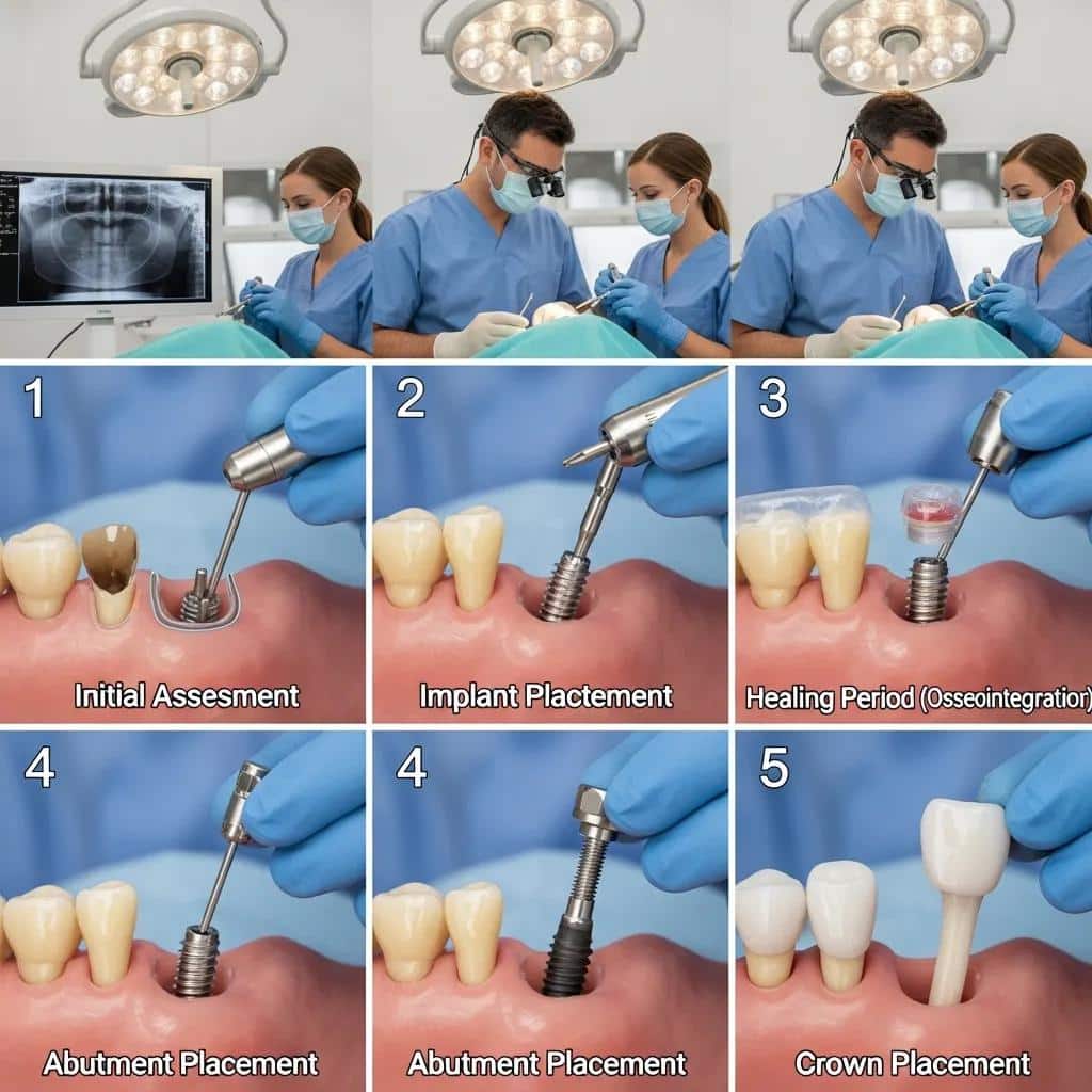 Close-up of dental implant placement procedure in a modern dental surgery