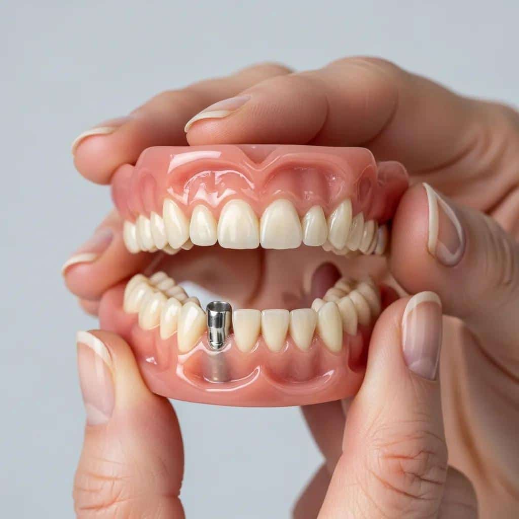 Close-up of implant-supported dentures highlighting their design and stability