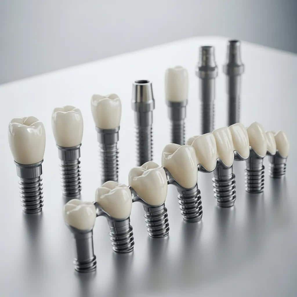 Close-up of various dental implants showcasing different types and designs