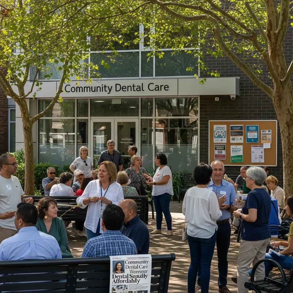 Community discussion on dental implant prices in a local park