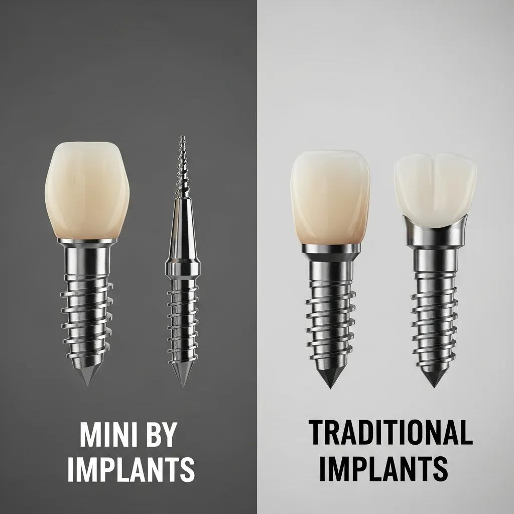 Comparison of mini dental implants and traditional implants highlighting size differences