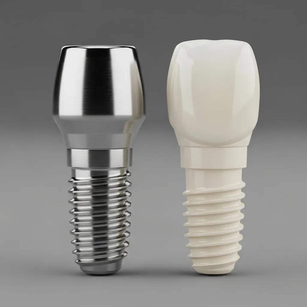 Side-by-side comparison of titanium and zirconia implant materials