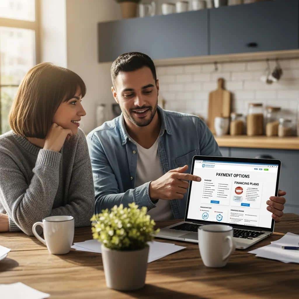 Couple discussing affordable payment plans for dental implants at home