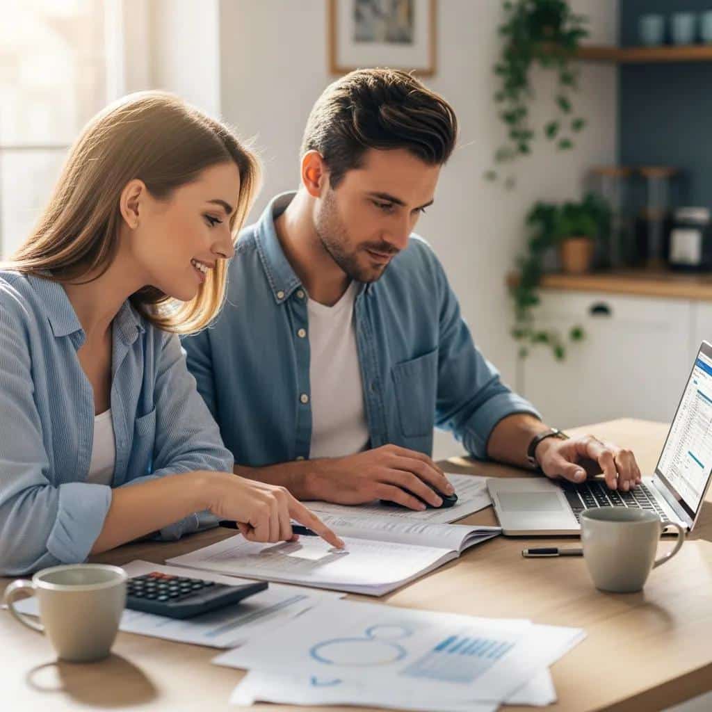 Couple discussing dental financing options at home