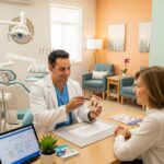 Dental consultation about implant costs in a welcoming clinic setting