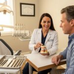 Dental consultation about implants in a welcoming clinic environment