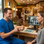 Dental consultation about implants in a welcoming clinic environment