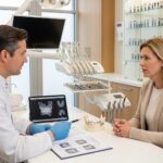 Dental consultation about zygomatic dental implants in a modern clinic