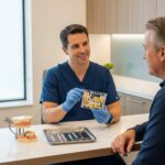 Dental consultation on bone grafting and implants in a modern office