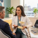 Dental consultation on implants and TMJ solutions in a modern dental office