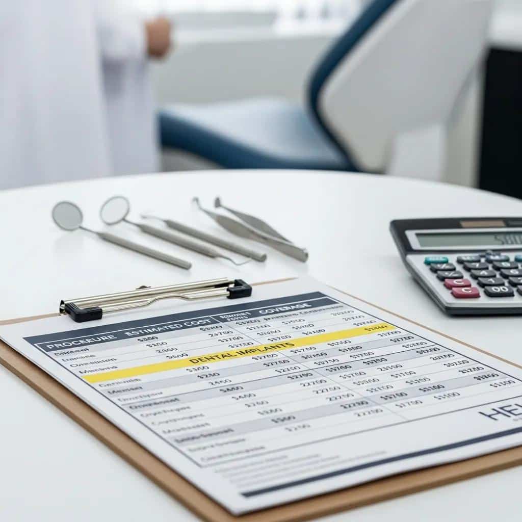 Dental cost comparison chart with tools in a dental office setting