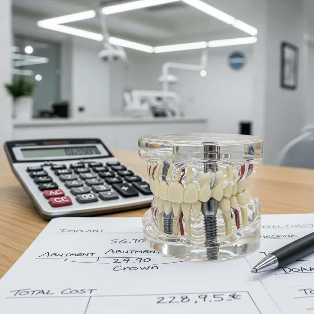 Dental implant model with cost calculation tools in a dental office