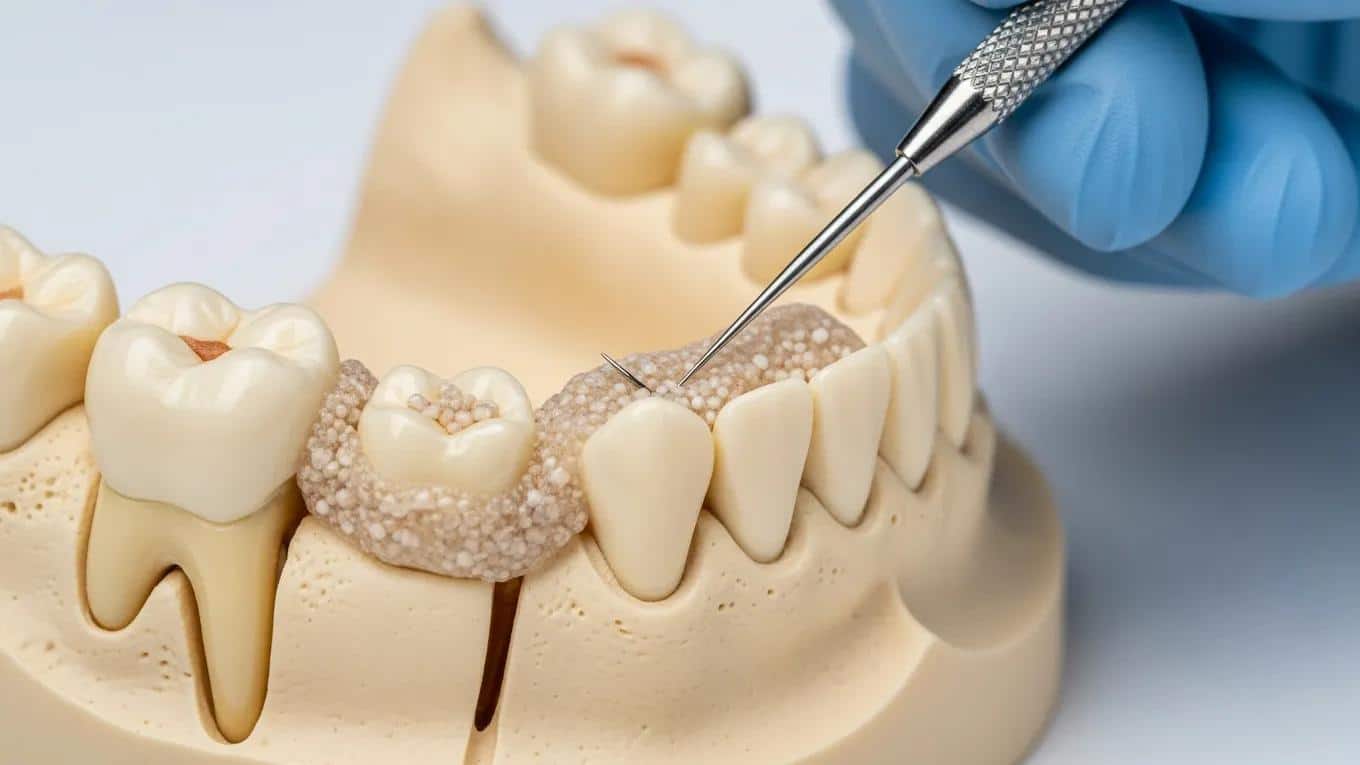 Dental model demonstrating ridge preservation technique for bone grafting alternatives