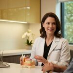 Dental professional explaining bone grafting alternatives to a patient in a modern dental office