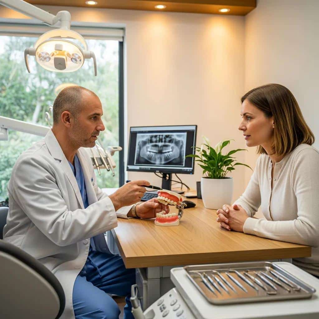 Dental surgeon explaining personalized treatment options to a patient, emphasizing tailored care