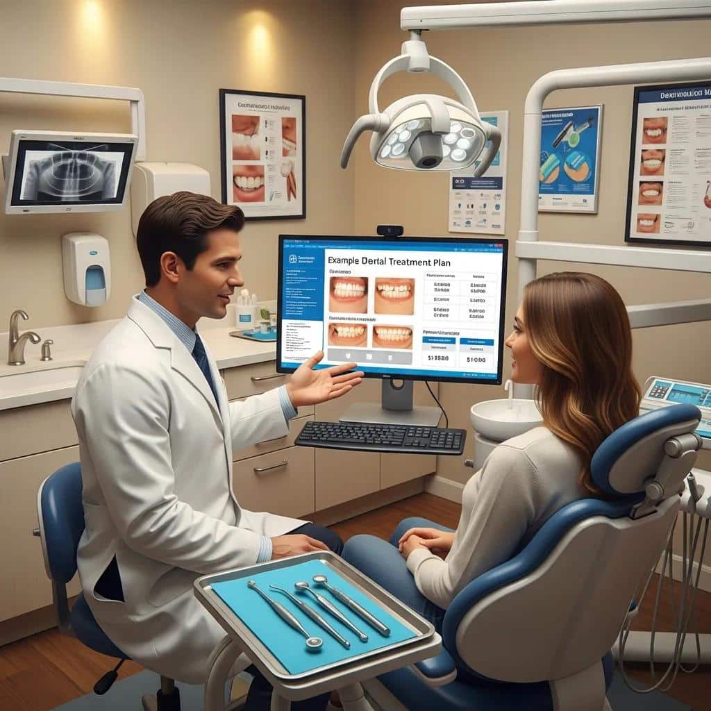 Dentist discussing dental implant costs and financing options with a patient