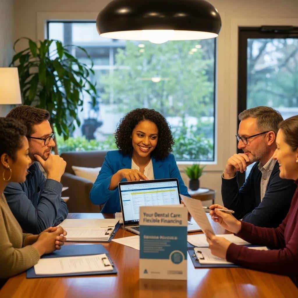 Group discussing dental financing options in a cozy environment