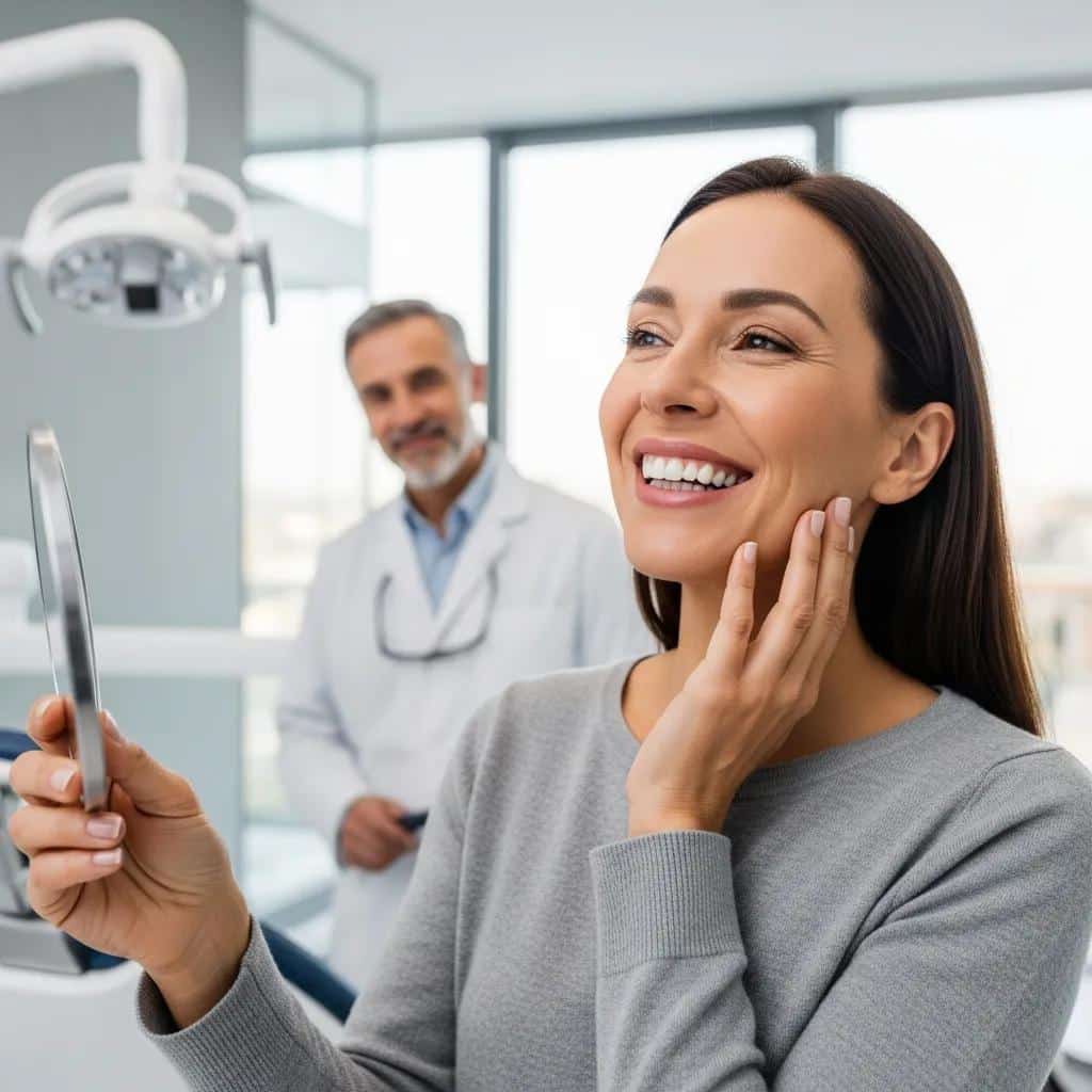 Happy patient showcasing confidence after dental implants, highlighting positive experiences