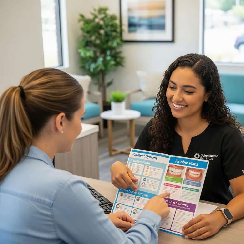 Patient discussing financing options for dental implants in a dental office
